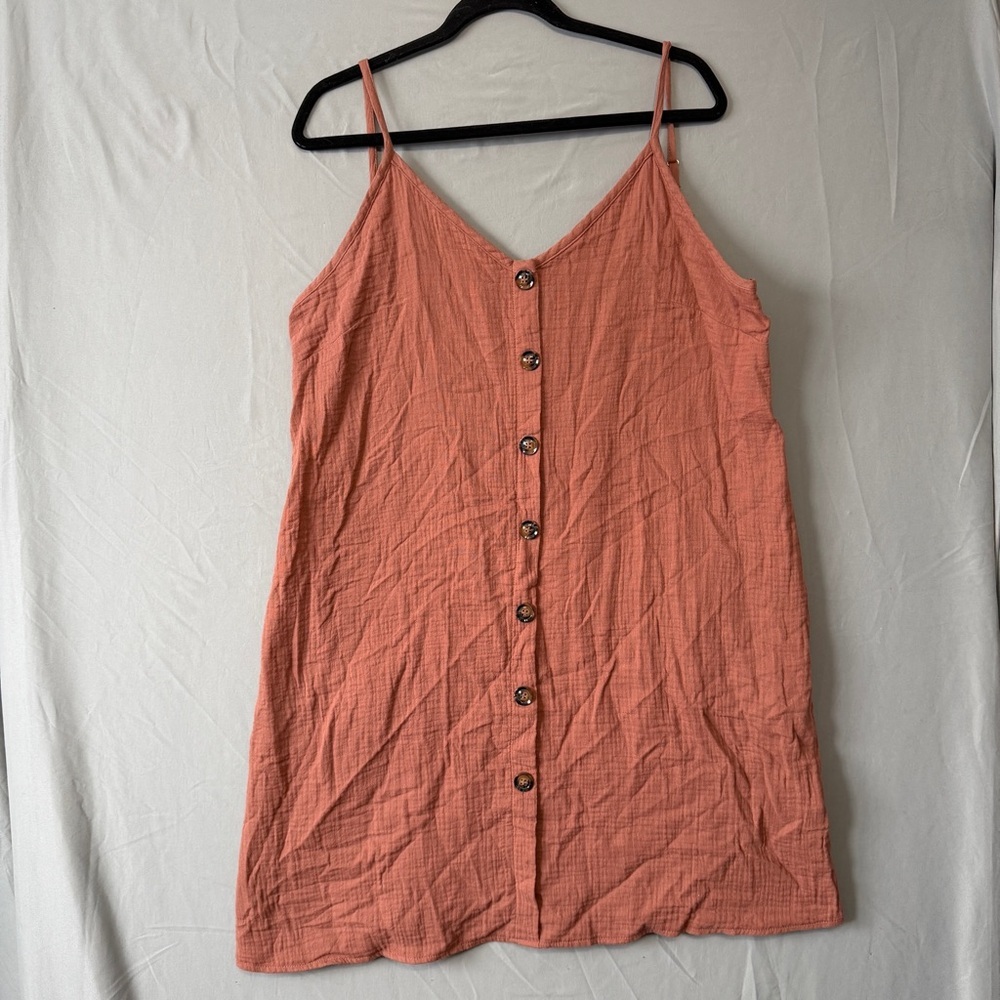 Womens Cotton Spaghetti Strap Mini Dress Size XL Coral Resortwear Comfy